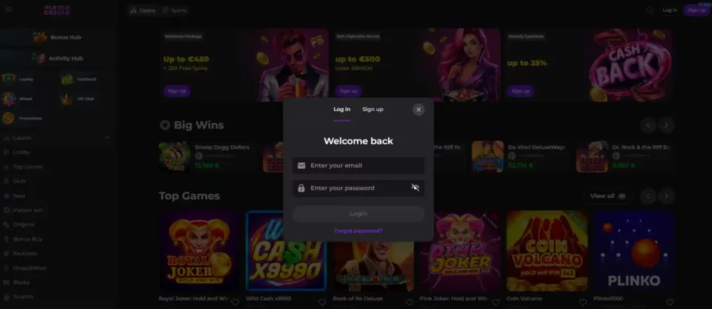 memo casino login